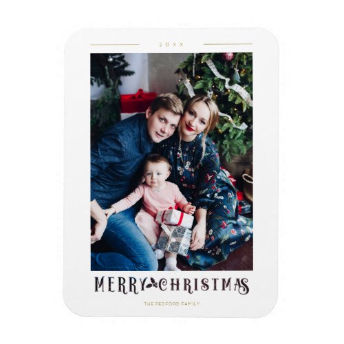 Modern Merry Christmas Calligraphy Custom Photo Magnet