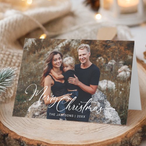 Modern Merry Christmas Calligraphy Script Photo Holiday Card