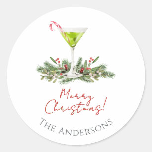 Modern Merry Christmas Candy Cane Cocktail Martini Classic Round Sticker