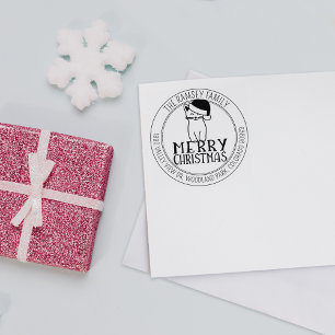 Modern Merry Christmas Cat Return Address Rubber Stamp