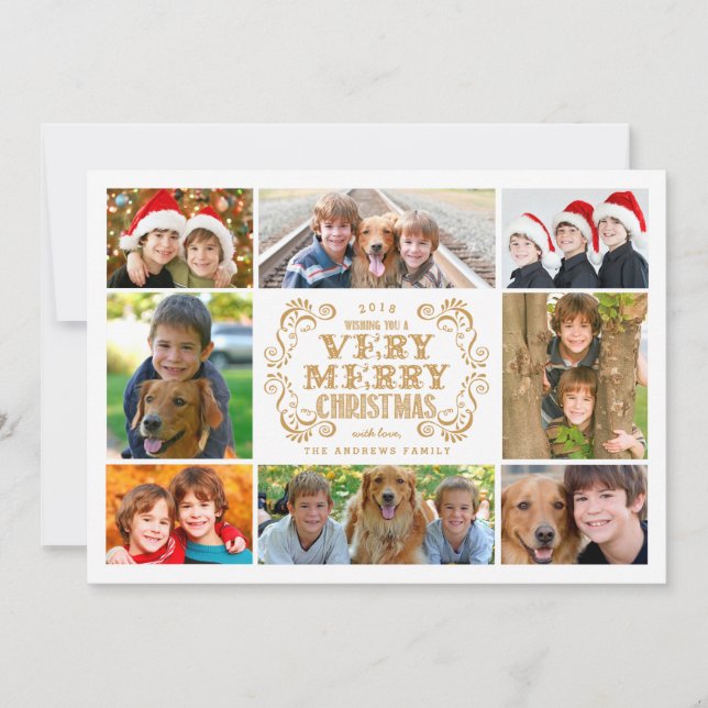 Modern Merry Christmas Collage Holidays Photo Card (Front)