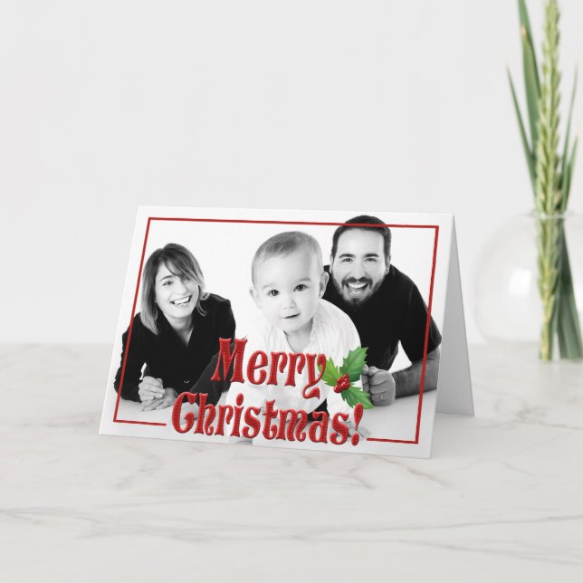 Modern Merry Christmas Custom Photo Holiday Card (Front)