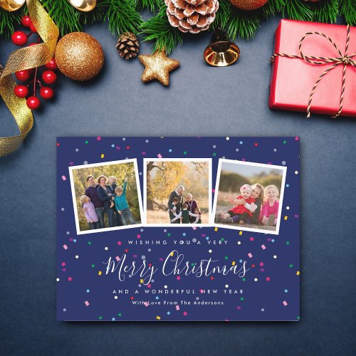 Modern Merry Christmas Cute Family Photo Collage Holiday Postcard