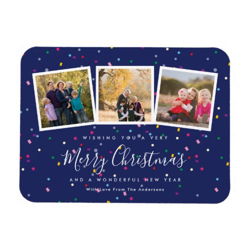 Modern Merry Christmas Cute Family Photo Collage Magnet