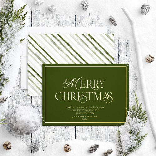 Modern Merry Christmas Dark Green Foil Holiday Card