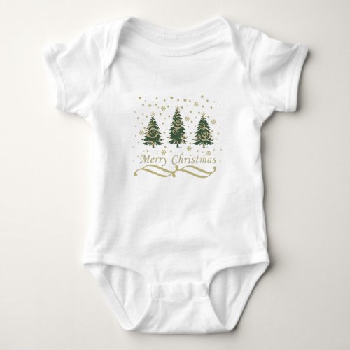 modern merry christmas decorate pine trees baby bodysuit