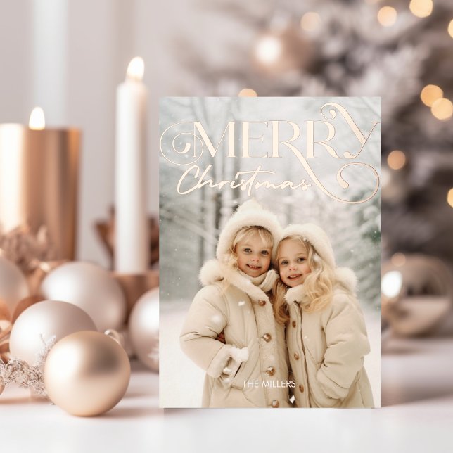 Modern Merry Christmas Elegant 1 Photo Typography Foil Holiday Card (Modern Merry Christmas Elegant 1 Photo Typography Foil Holiday Card)