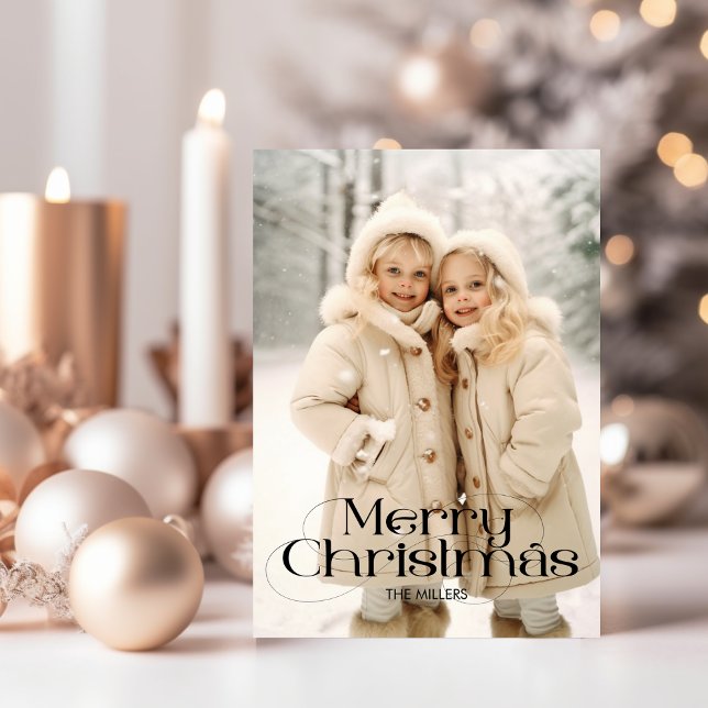 Modern Merry Christmas Elegant 1 Photo Typography Holiday Card (Modern Merry Christmas Elegant 1 Photo Typography Holiday Card)