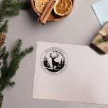 Modern Merry Christmas Elk Return Address Rubber Stamp<br><div class="desc">This modern "Merry Christmas" rubber stamp features a deer with custom family name and address.</div>