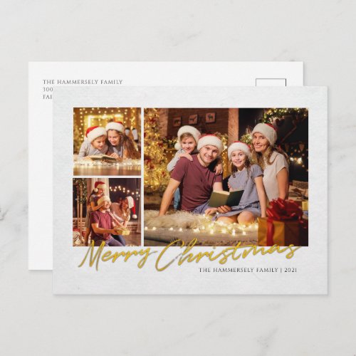 Modern Merry Christmas Family Multi Photo Holiday Postcard