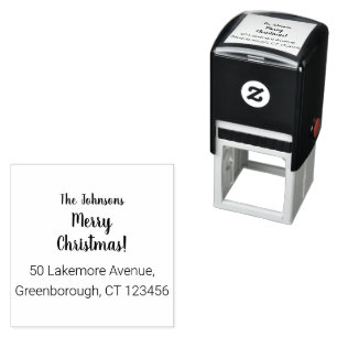 Modern Merry Christmas Family Name Return Address Self-inking Stamp