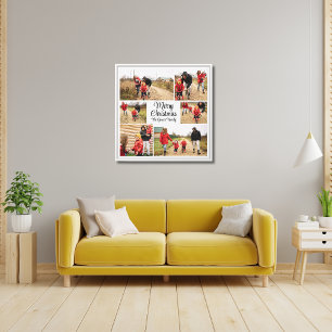 Modern Merry Christmas Family Photo Collage Canvas Print
