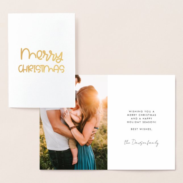 Modern Merry Christmas family photo Foil Card (Display)