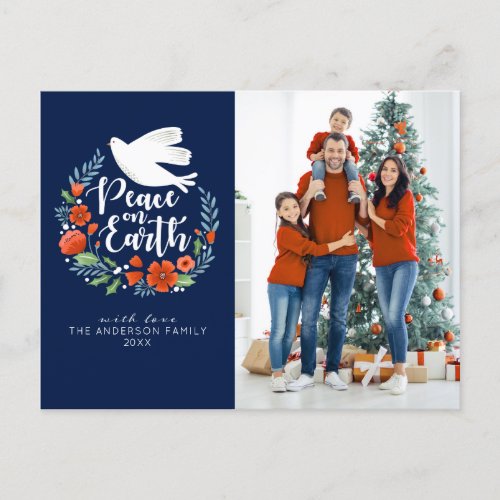 Modern Merry Christmas Family Photo Holiday Postcard
