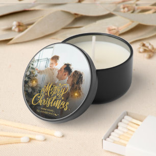 Modern Merry Christmas Family Photo Mini Candle Favors