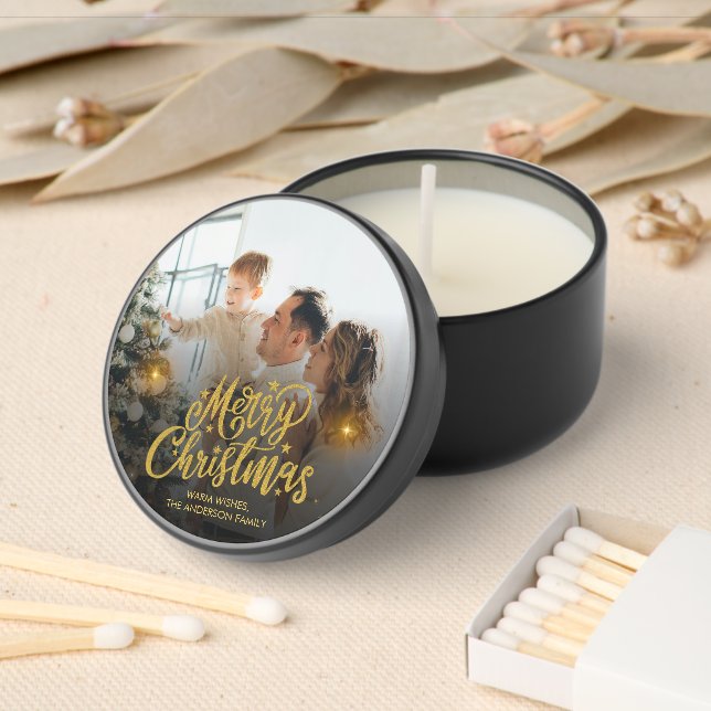 Modern Merry Christmas Family Photo Mini Candle Favors (Insitu)