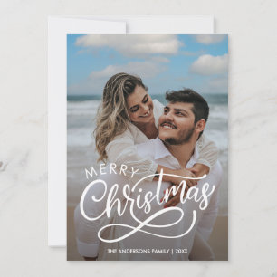 Modern Merry Christmas Family Photo Name Gold  Hol Holiday Card