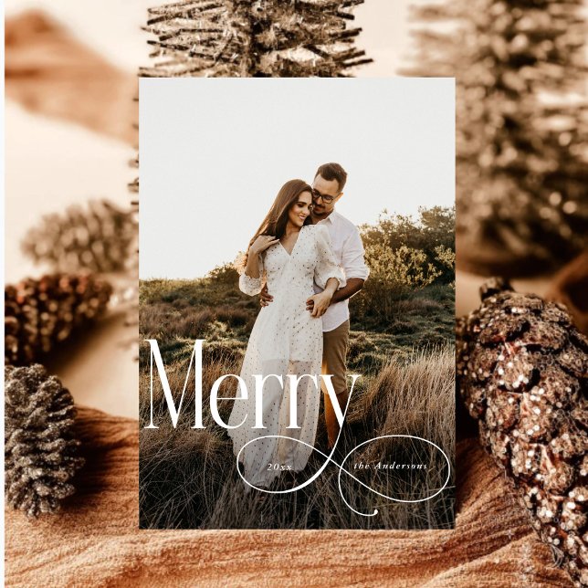 Modern Merry Christmas Family Photo plaid Tartan Holiday Card (Creator Uploaded)