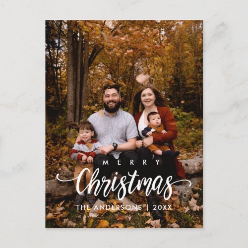 Modern Merry Christmas Family Photo Postcard