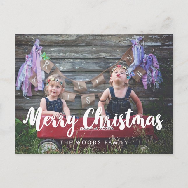 Modern Merry Christmas family photo Postcard (Front)