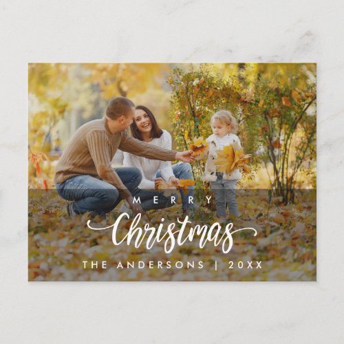 Modern Merry Christmas Family Photo Postcard
