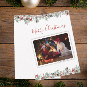 Modern Merry Christmas Family Photo Rustic Holiday Note Card