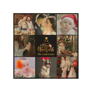 Modern Merry Christmas Family Photo Rustic  Wood Wall Art