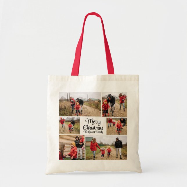 Modern Merry Christmas Family Photo Tote (Front)