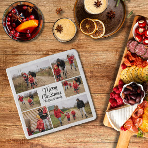 Modern Merry Christmas Family Photo Trivet