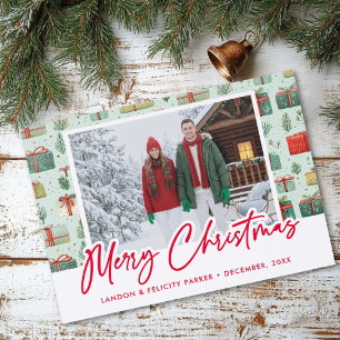Modern Merry Christmas Festive Presents Letterpress Photo Cards