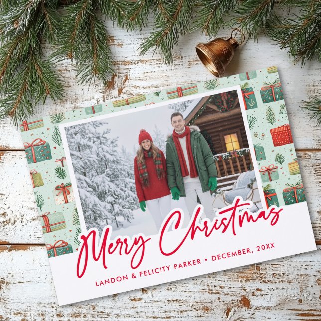 Modern Merry Christmas Festive Presents  Letterpress Photo Cards (Modern Merry Christmas Festive Presents Letterpress Photo Cards)