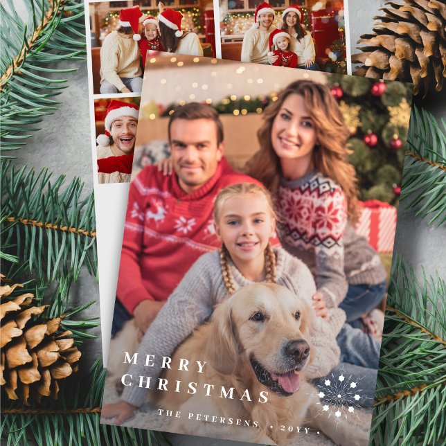 Modern Merry Christmas five photos minimalist Holiday Card (Creator Uploaded)