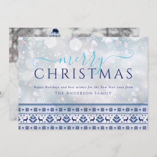 Modern Merry Christmas Folk Pattern Photo Holiday Card