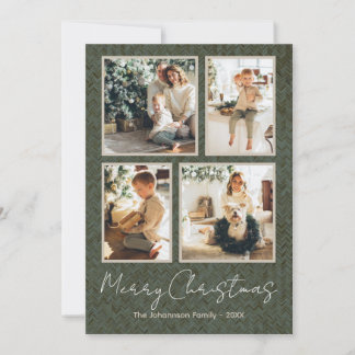 Modern Merry Christmas Four Photo Collage Card