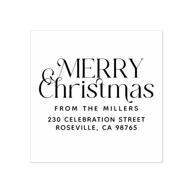 Modern Merry Christmas From Family Return Address  Rubber Stamp (Imprint)
