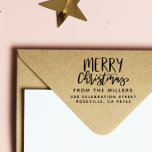 Modern Merry Christmas From Family Return Address Rubber Stamp<br><div class="desc">Return address stamps make sending snail mail so much easier, especially over Christmas! This stamper features "Merry Christmas" in hand lettering with your family name and contact details in a simple sans-serif typeface. For more advanced changes (like fonts and placement), select "Click to customize further" and use the Zazzle design...</div>