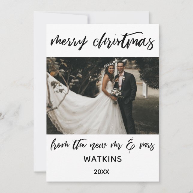 Modern Merry Christmas from New Mr & Mrs Photo Holiday Card (Front)