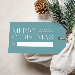 Modern Merry Christmas Frost Blue Gift Tags