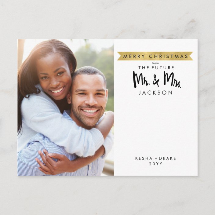 Modern Merry Christmas | Future Mr. and Mrs. Photo Holiday Postcard