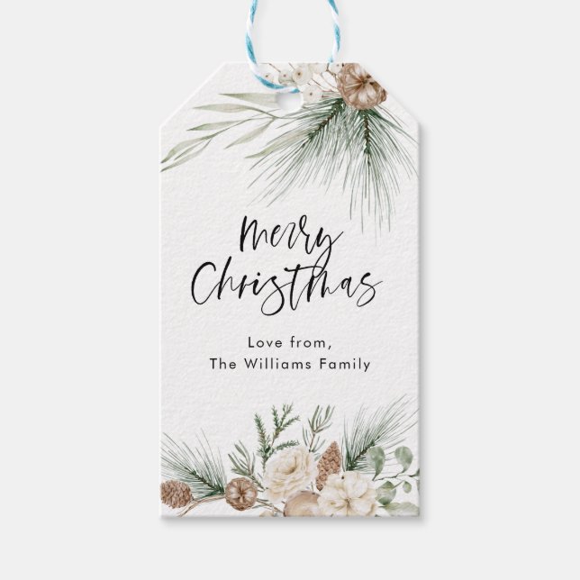 Modern Merry Christmas Gift Tag Greenery Xmas (Front)