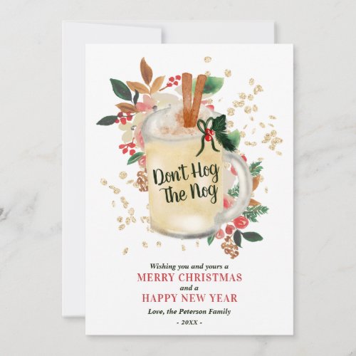 Modern Merry Christmas glitter funny eggnog quote Holiday Card
