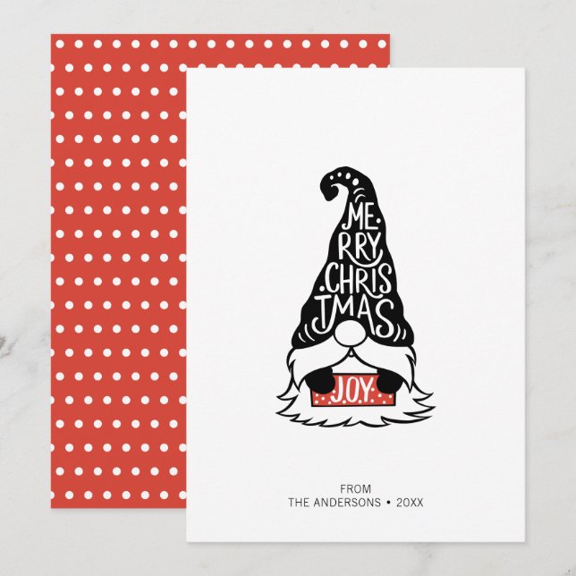 Modern Merry Christmas Gnome Holiday Card (Front/Back)
