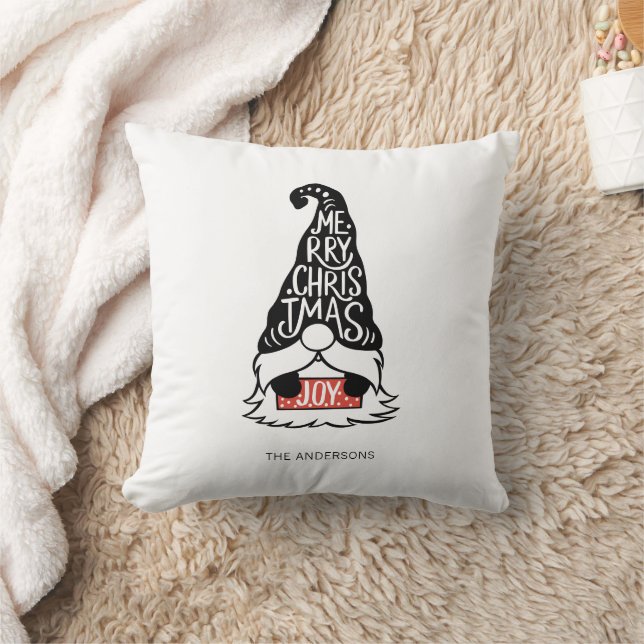 Modern Merry Christmas Gnome Holiday Throw Pillow (Blanket)