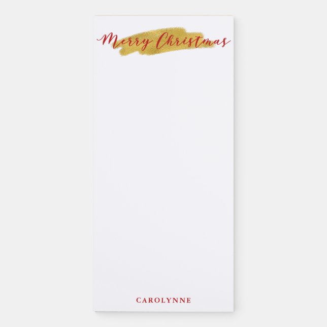 Modern Merry Christmas Gold Foil Brush Magnetic Notepad (Front)