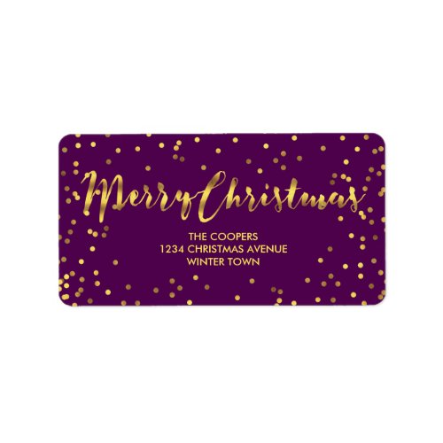 Modern Merry Christmas Gold Foil Confetti Purple Label