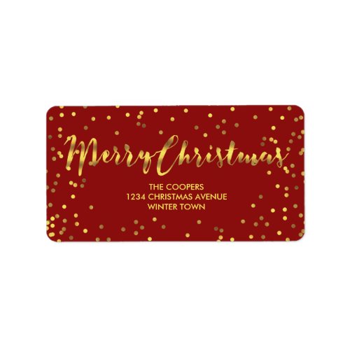 Modern Merry Christmas Gold Foil Confetti Red Label
