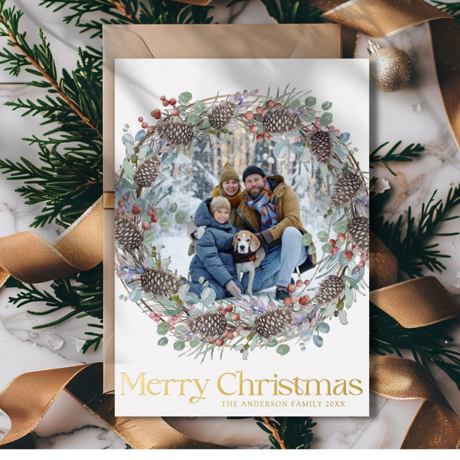 Modern Merry Christmas Gold & White Family Foil Holiday Card (Creator Uploaded)