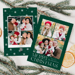 Modern Merry Christmas Green 7 Photo Collage Holiday Card<br><div class="desc">Simple and elegant holiday card featuring a 3 photo collage on the front with "Merry Christmas" displayed in white modern lettering on a green background. Personalize the front of the card by adding your photos and name. The card reverses to display 4 additional photos and the year with a white...</div>