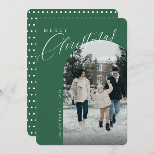 Modern Merry Christmas Green Arch Framed Photo Hol Holiday Card
