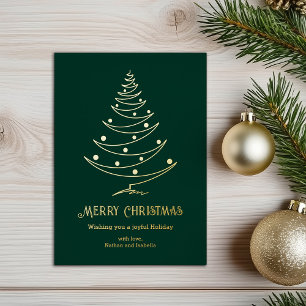 Modern Merry Christmas Green Gold  Foil Holiday Card